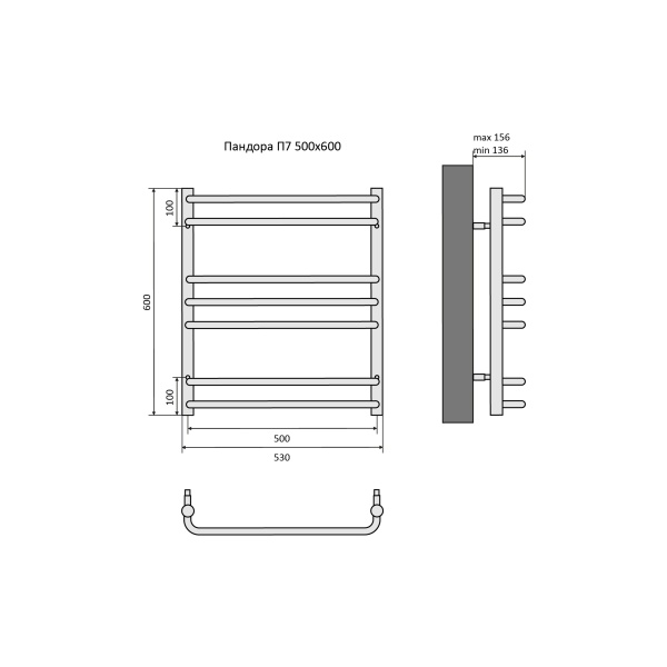 Полотенцесушитель Aquatek "Пандора" П7, водяной, нержавеющая сталь, 50 см x 60 см