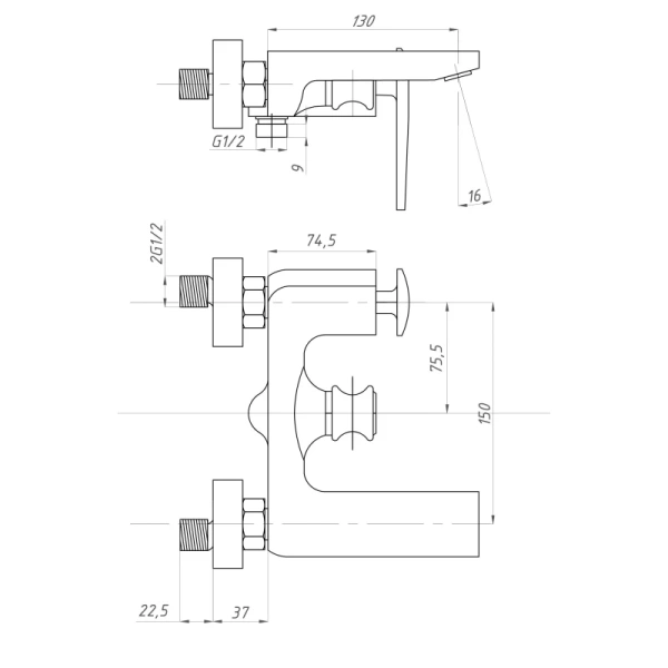 Смеситель для ванны ПСМ-Профсан Дизайн PSM-500-1