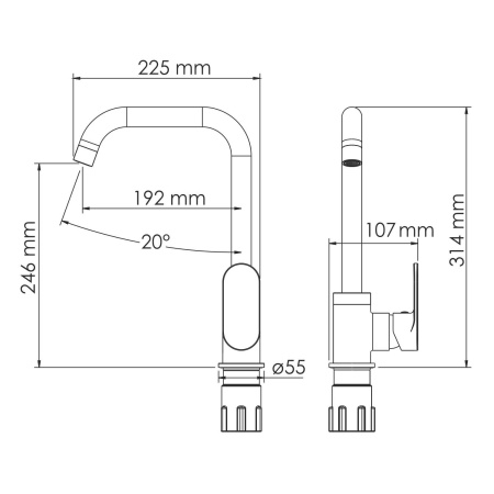 Смеситель для кухни WasserKraft Elbe 00233523 A7407, горизонтальный, выдвижной излив