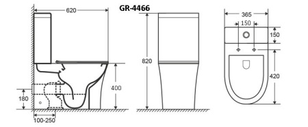 Унитаз GR-4466S Classic (620*365*820) напольный БЕЗОБОДКОВЫЙ с тонкой крышкой, 2 места