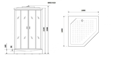 Душ.каб. NG-6002-01D (1000х1000х2200) низкий поддон(16 см) стекло ПРОЗРАЧНОЕ, 4 места