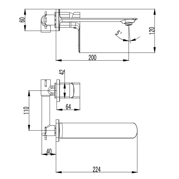 AQM6315GM Monza Смеситель для раковины настенный на 2 отв., внутр монтаж в компл., Серый