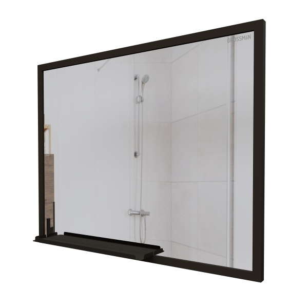 Зеркало "ЛОФТ-90 см" с полкой черное