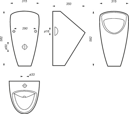 Писсуар "Sanita Long", белый, антигрязевой, скрытый монтаж, санфарфор