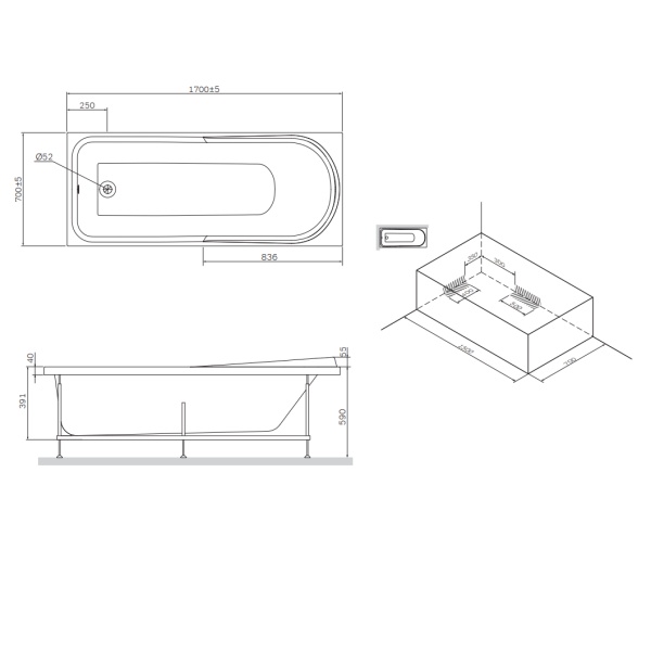 W80A-170-070W-R Like, каркас для ванны A0 170х70 см, шт
