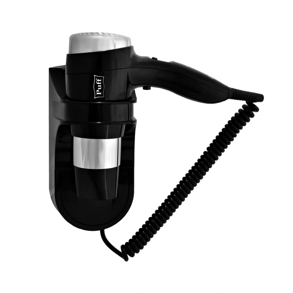 Фен для волос настенный "Puff-1600Вl", черный, 1,6 кВт