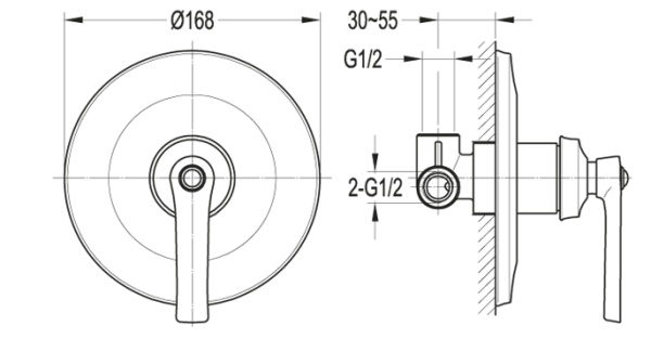 Смеситель CEZARES "Liberty-F", встраиваемый, для душа, экономия воды, латунь