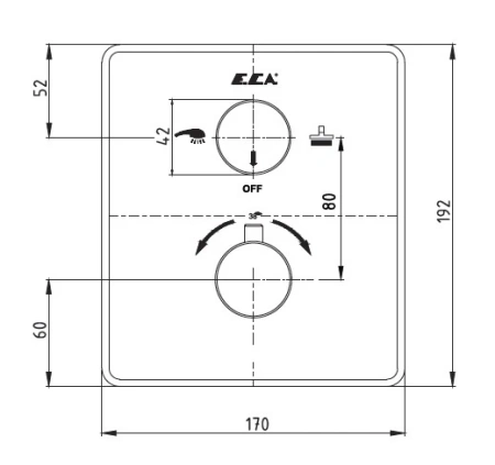Термостат E.C.A., для ванны, латунь, нержавеющая сталь, высота 22 см, излив 20 см