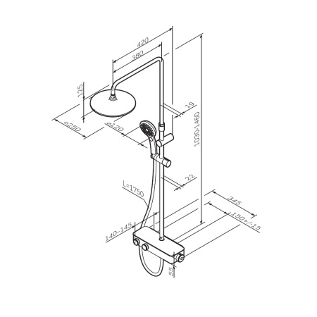 F0750A422 Inspire V2.0, душевая система, набор: см-ль д/душа с термостатом, верхний душ d 250 мм, ру