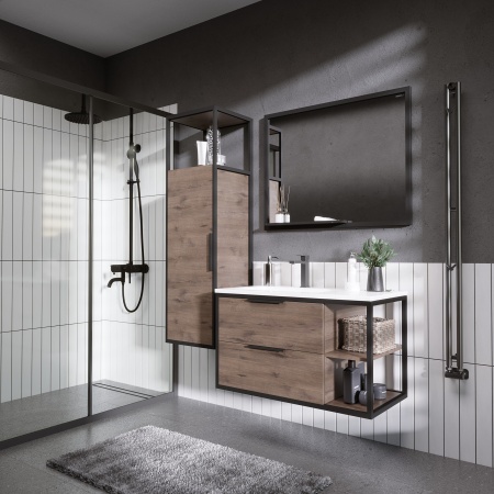 Зеркало "ЛОФТ-90 см" с полкой черное