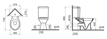 Напольный унитаз Vitra Norm Wenkel с бачком и микролифтом 9854B099-7200