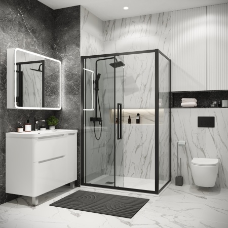 Душ.ограждение 120.K33.02.1080.21.00 Cosmo (100*80*195) черный матовый, стекло прозрачное, 2 места