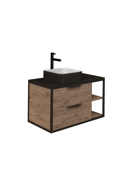 Тумба подвесная "ЛОФТ-90 см" с 2-я ящ. веллингтон/металл черный (ум. GR-3015/GR-3016/GR-3031)