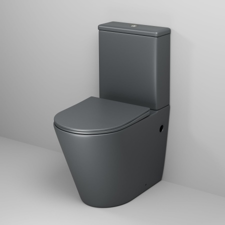 Унитаз GR-4480GMS Color (620*365*810) СЕРЫЙ МАТОВЫЙ напольный БЕЗОБОДКОВЫЙ с тонкой крышкой, 2 места
