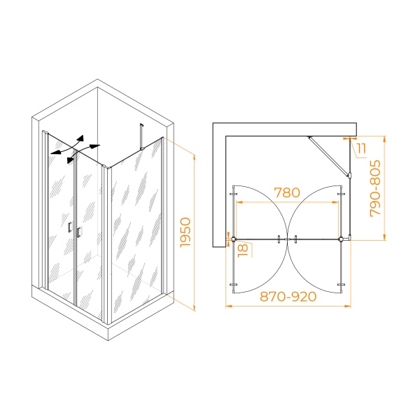 Душевой уголок RGW PA-144 (PA-104+Z-050-2+O-204)