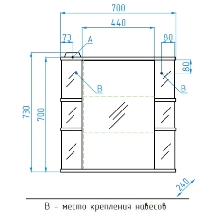Зеркало-шкаф Style Line "Лира 70/C", настенное размещение, 70x73 см