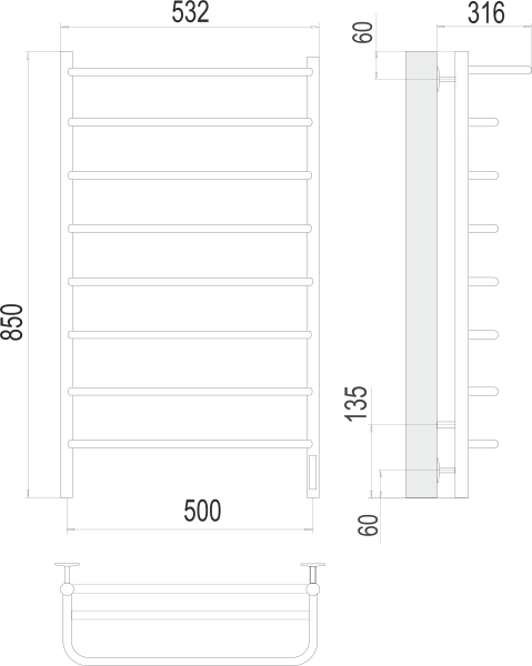 Полотенцесушитель Terminus "Полка П8", электрический, нержавеющая сталь, цвет хром