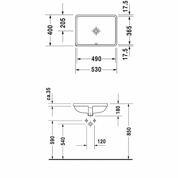 Раковина Duravit "Starck" 53, встраиваемая, белая, санфарфор