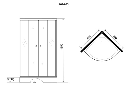 Душ. уголок NG-003-14T (800х800х1950) низкий поддон(13см) стекло ТОНИРОВАННОЕ, 2 места