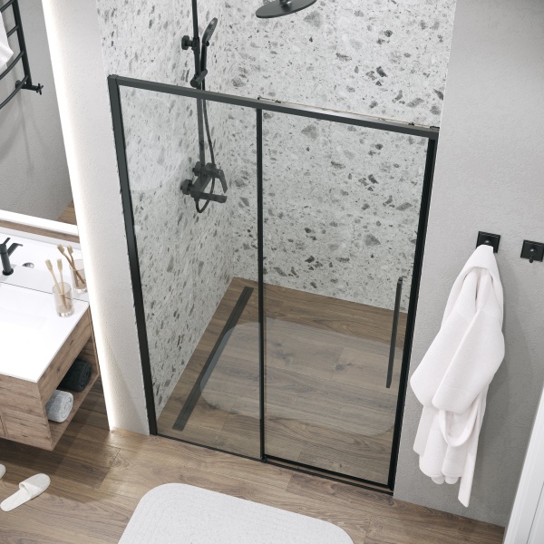 Дверь в нишу 100.K33.01.110.21.00 Galaxy (110*195) черный матовый, стекло прозрачное, 1 место