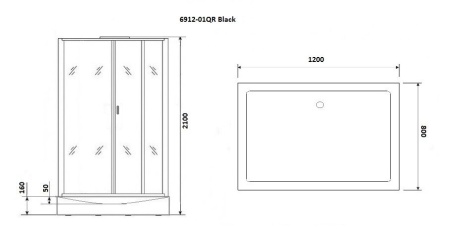 Душ.каб. NG-6912-01QR BLACK (1200х800х2100) низкий поддон (16 см) стекло ТОНИРОВАННОЕ, 4 места