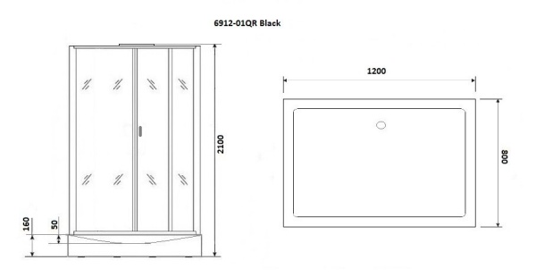 Душ.каб. NG-6912-01QR BLACK (1200х800х2100) низкий поддон (16 см) стекло ТОНИРОВАННОЕ, 4 места