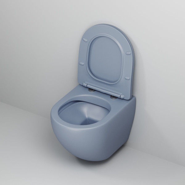 Унитаз GR-4455BSMS-21 Color (485*365*360) ГОЛУБОЙ МАТОВЫЙ подвесной БЕЗОБОДКОВЫЙ с тонкой крышкой