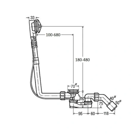 Слив-перелив для ванны Viega Multiplex 308889 удлиненный