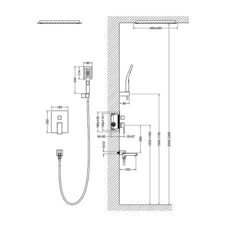 Душевая система Timo "Selene", латунь, тропический дождь, встраиваемая