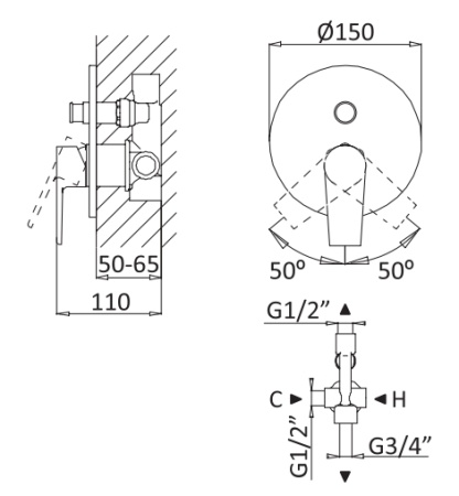 Встраиваемый  смеситель для душа CEZARES NAUTIC-VDIM-NOP