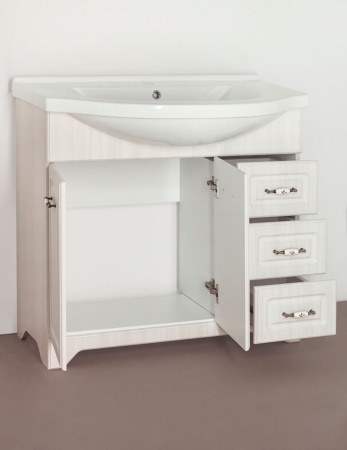 Тумба без раковины с раковиной Style Line Олеандр-2 90 (3 ящ.) Эльбрус 90, рельеф пастель