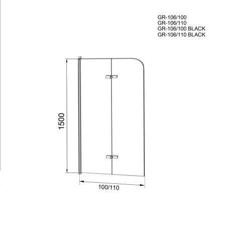 Шторка для ванны GR-106/100 BLACK (100х150) алюминиевый профиль, стекло ПРОЗРАЧНОЕ 6мм 1 место