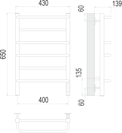 Полотенцесушитель электрический Terminus Евромикс П6 400x650 квадро