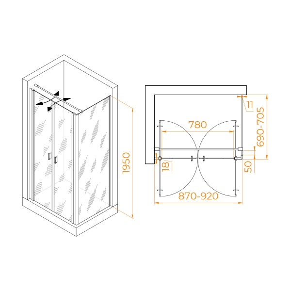 Душевой уголок RGW PA-144 (PA-104+Z-050-2+O-104)