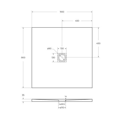Душевой поддон из искусственного мрамора в комплекте с сифоном BelBagno UNO TRAY-MR-UNO-A-90-35-W-CR