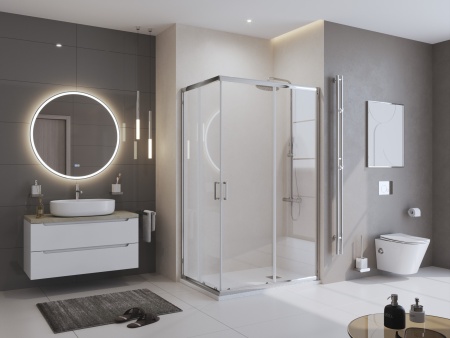 Душевой поддон из искусственного мрамора в комплекте с сифоном BelBagno UNO TRAY-MR-UNO-AH-120/90-35-W-CR