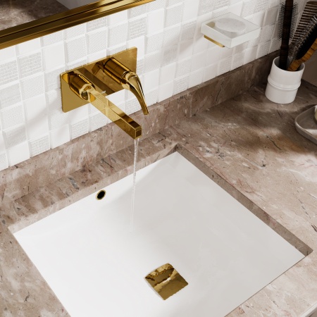 Встраиваемый смеситель WasserKRAFT Sauer 7130, для раковины, золотой, 20 см х 19 см