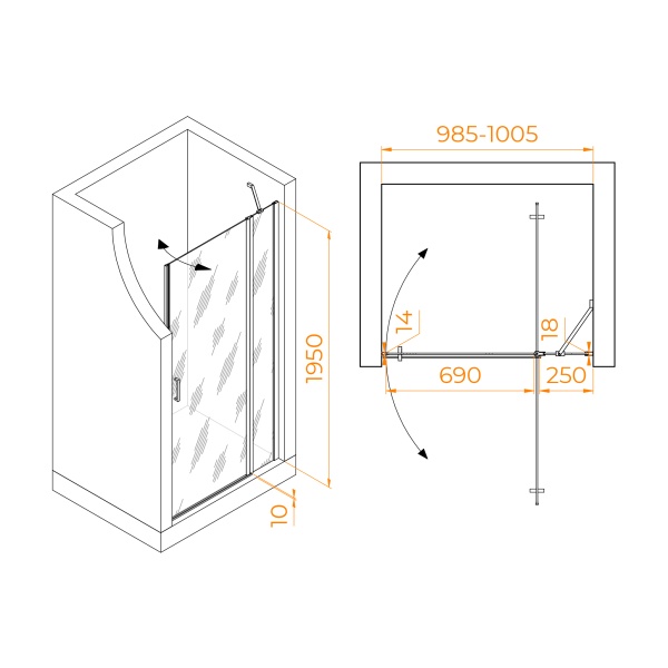 Душевая дверь RGW Leipzig LE-004Gr, распашная, в нишу, прозрачная, 195 см