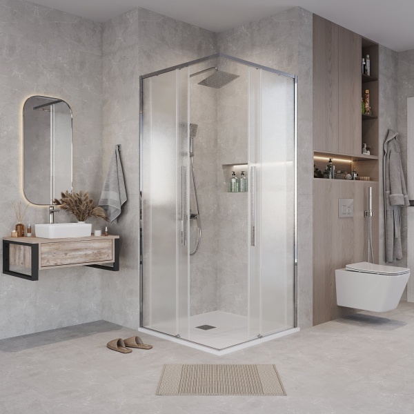 1/2 душ.ограждения 1/2.К33.01.90.10.02 Galaxy (90*195) хром, стекло шиншилла, 1 место