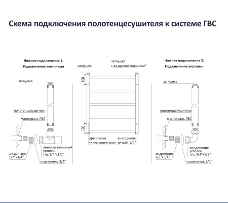 Полотенцесушитель Aquatek П16, водяной, нержавеющая сталь, 500x1100мм