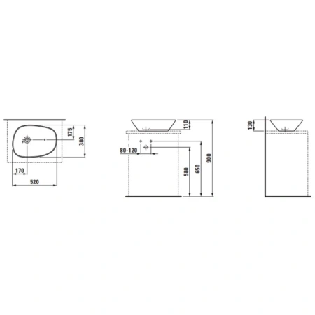Раковина-чаша Laufen Palomba, накладная установка, керамика, овальная, 52х38х13 см, белая