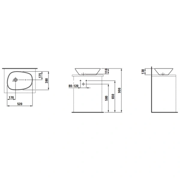 Раковина-чаша Laufen Palomba, накладная установка, керамика, овальная, 52х38х13 см, белая