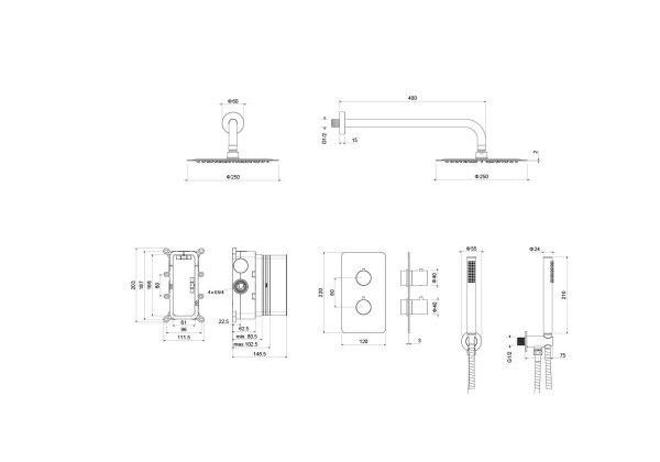 Душевой комплект AQUATEK "Европа" AQ1376CR, латунь, встраиваемый, тропический дождь