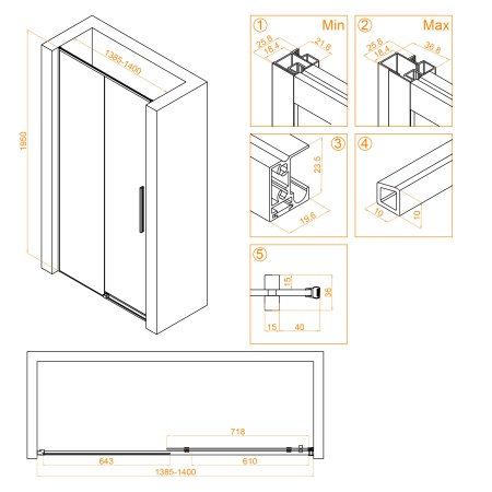 Душевая дверь RGW Stilvoll SV-12B, 200x140 см, профиль чёрный, стекло прозрачное