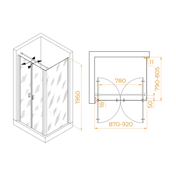 Душевой уголок RGW PA-144B (PA-104B+Z-050-2B+O-104B)