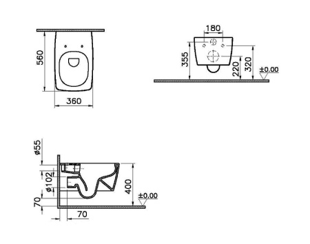Комплект унитаза с инсталляцией Vitra Metropole 9820B003-7201 с сиденьем Микролифт и клавишей смыва Хром матовый