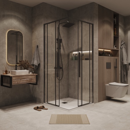 Душ.ограждение 300.K33.01.9090.42.00 Galaxy (90*90*195) квадрат,раздвиж,графит сатин,стекло прозрач