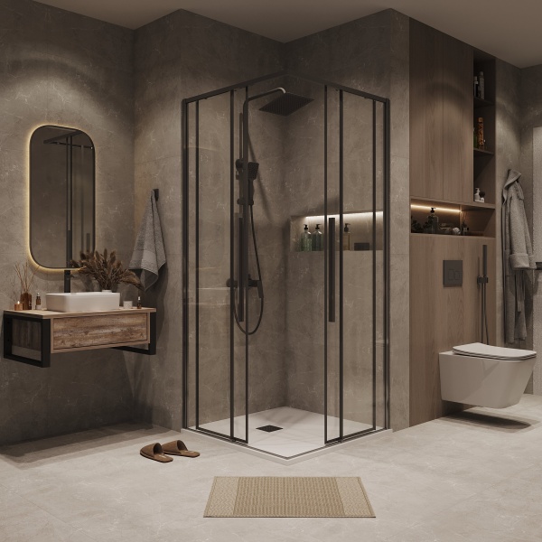 Душ.ограждение 300.K33.01.9090.42.00 Galaxy (90*90*195) квадрат,раздвиж,графит сатин,стекло прозрач