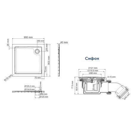 Душевой поддон WasserKraft Salm 27T03, антискользящий, квадратный, 90x90 см