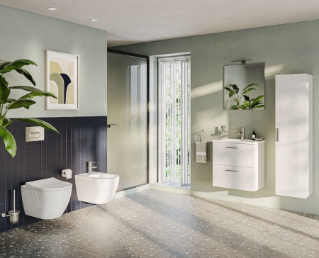 Комплект унитаза с инсталляцией Vitra Mia Round SmoothFlush 9856B003-7200 с сиденьем Микролифт и клавишей смыва Хром матовый
